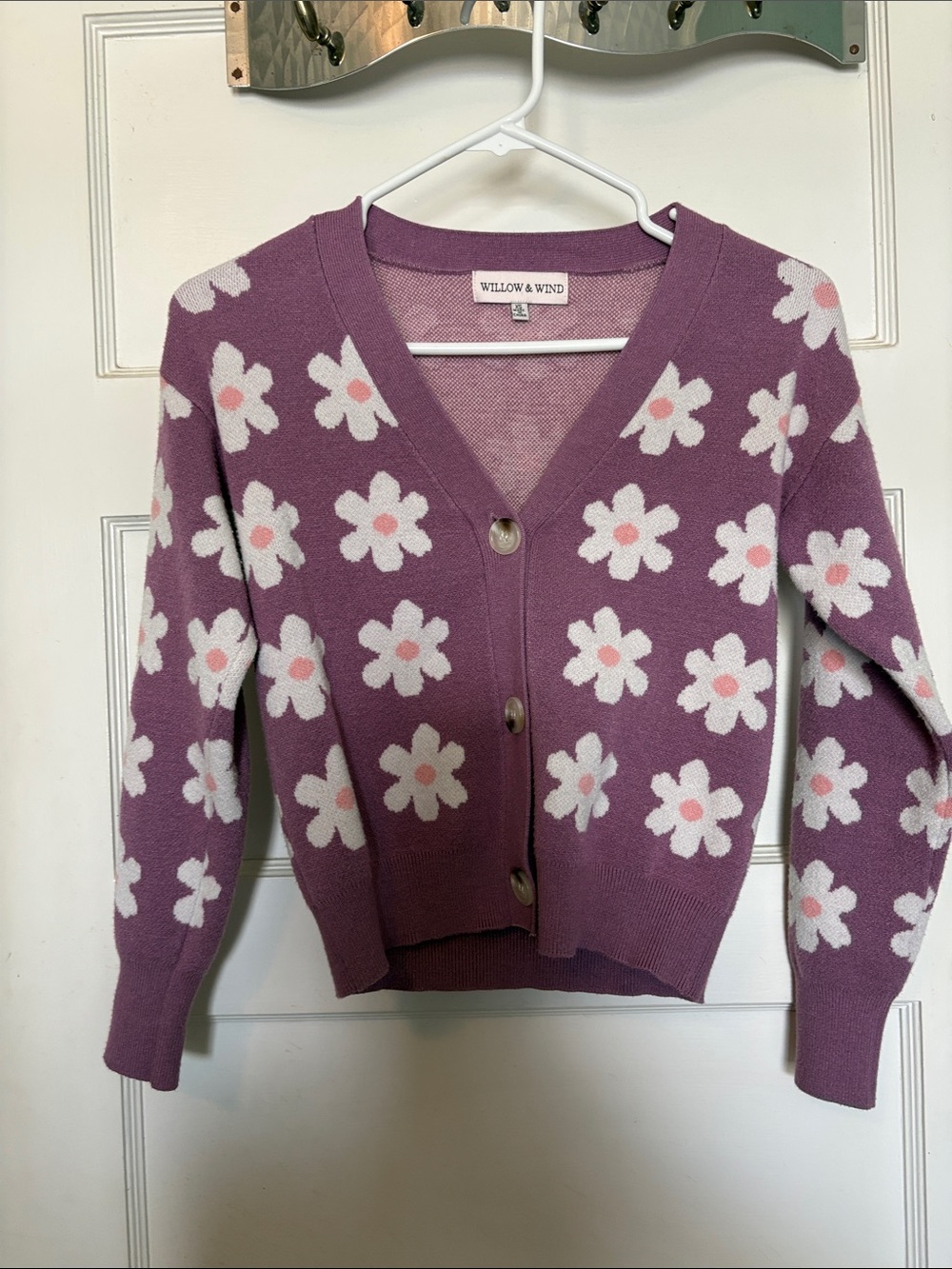 Willow & Wind Purple Floral V-Neck Button Cardigan Size XS